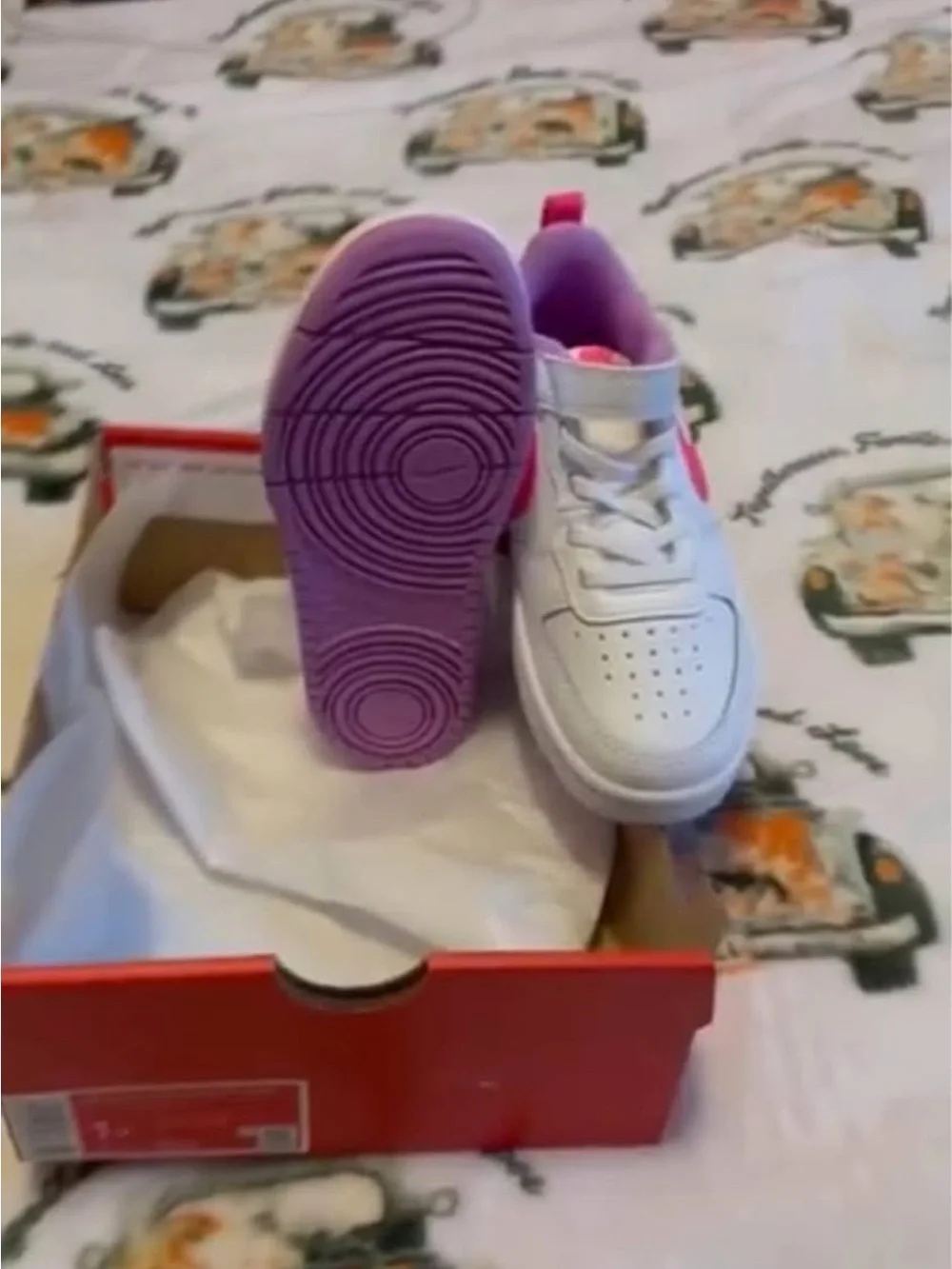 Nike White Sneakers with Pink Swoosh and Purple Trim
